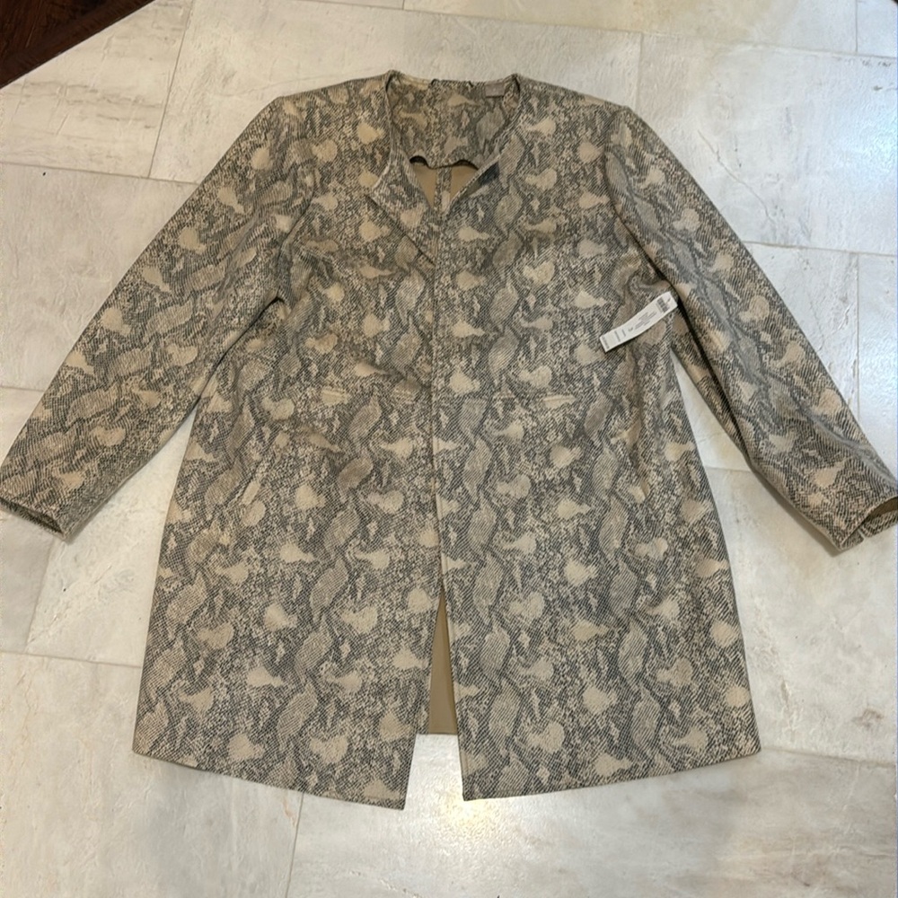 NWT Chico’s size 3 coated faux suede snake print coat